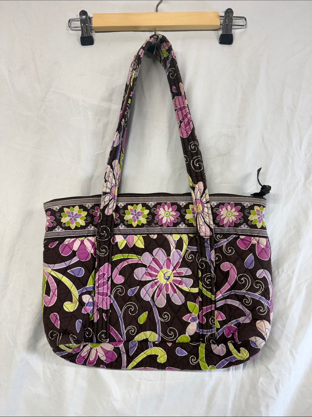 Quilted Floral Tote Bag in Purple and Brown - Vera Bradley - Picture 2 of 6